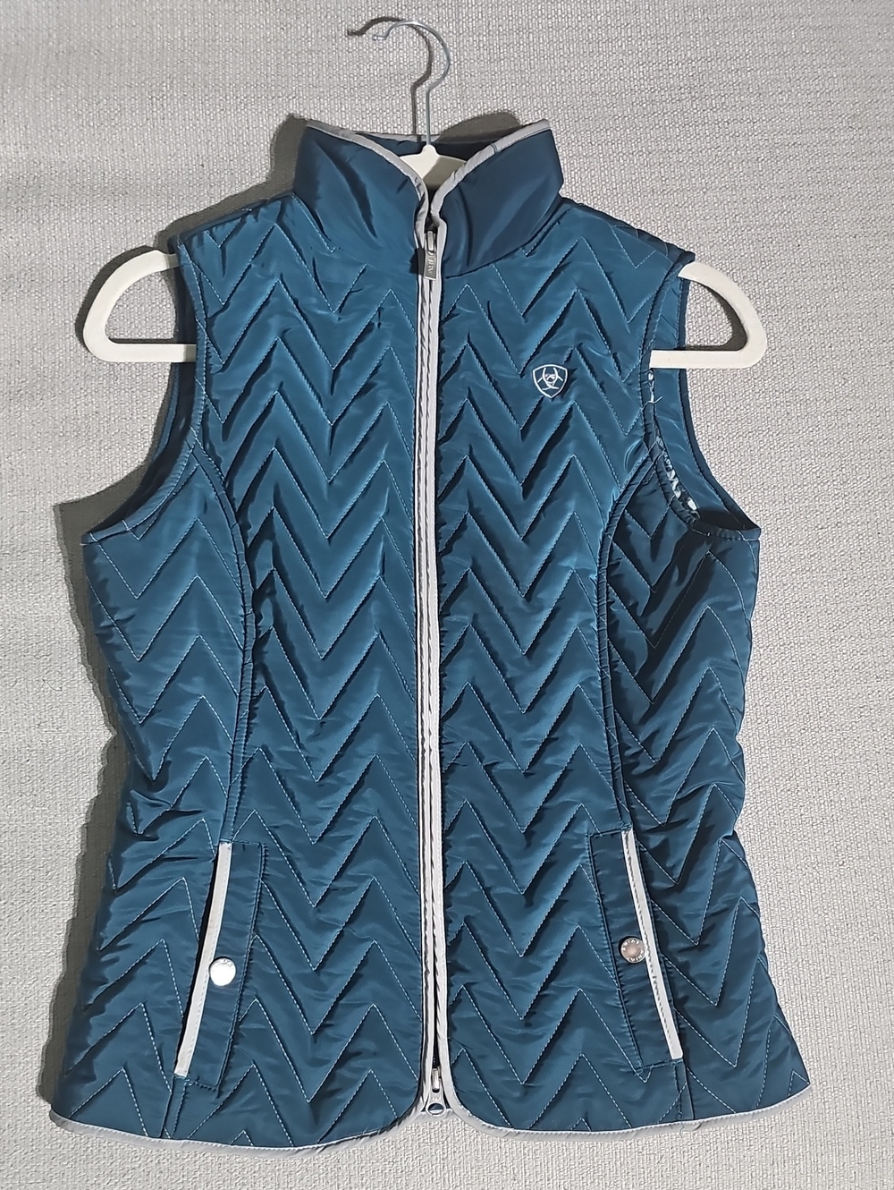 Ariat Teal Quilted Chevron Vest with White Trim